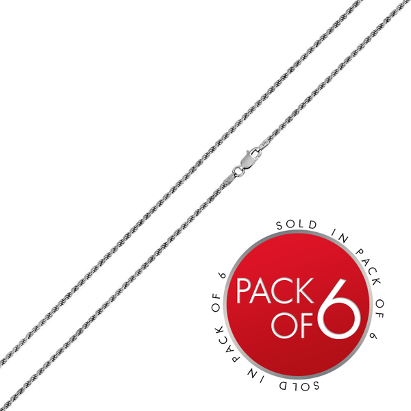 Rhodium Plated 925 Sterling Silver Rope 025 Chain 1.1mm (Pk of 6) - CH184 RH
