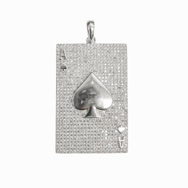 Rhodium Plated 925 Sterling Silver Ace of Spade Clear CZ Pendant - SLP00392