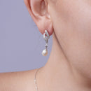 Silver 925 Rhodium Plated Fresh Water Pearl Twist Clear CZ Hanging Set - BGS00151