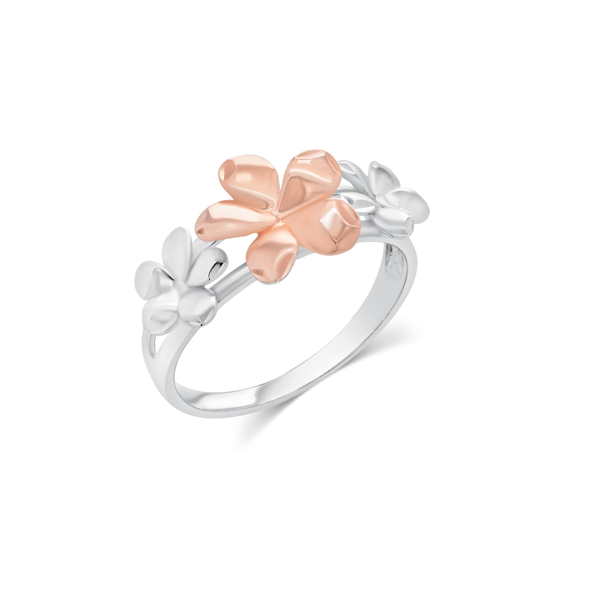 Rose Gold & Rhodium Plated 925 Sterling Silver Multi Flower Ring