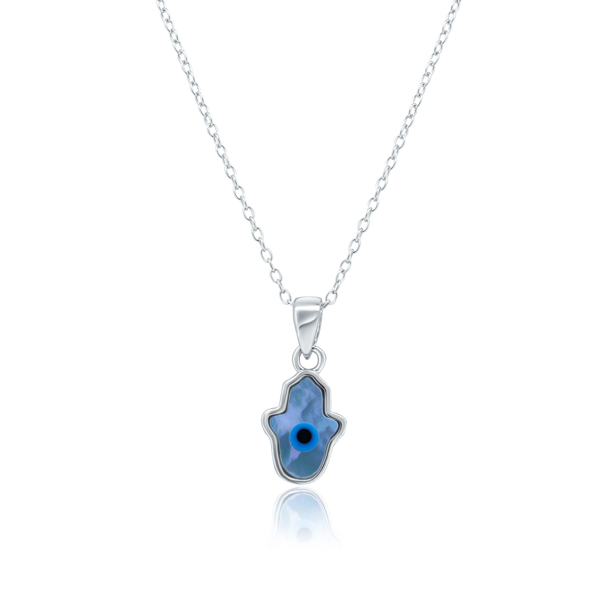 Evil Eye Mother-of-Pearl Pendant Necklace - 925 Sterling Silver, Luck Charm, 19x11mm