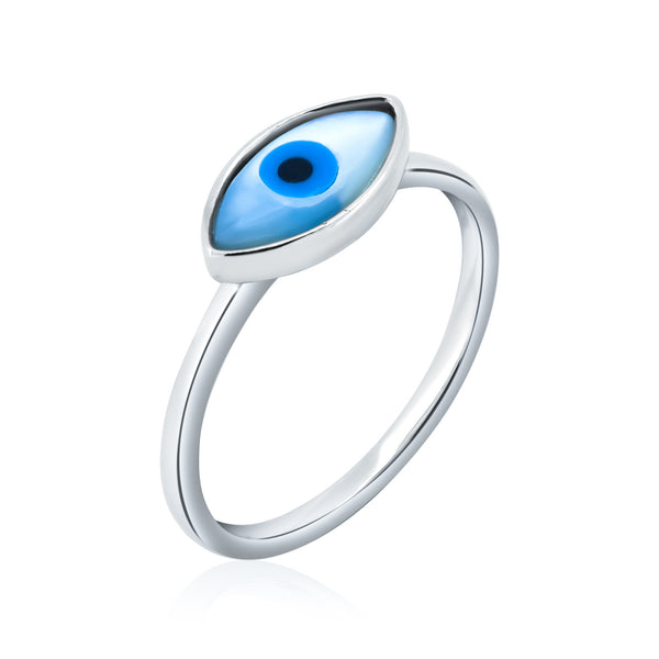 Silver 925 Rhodium Plated Eye Mother of Pearl Ring - AAR0088