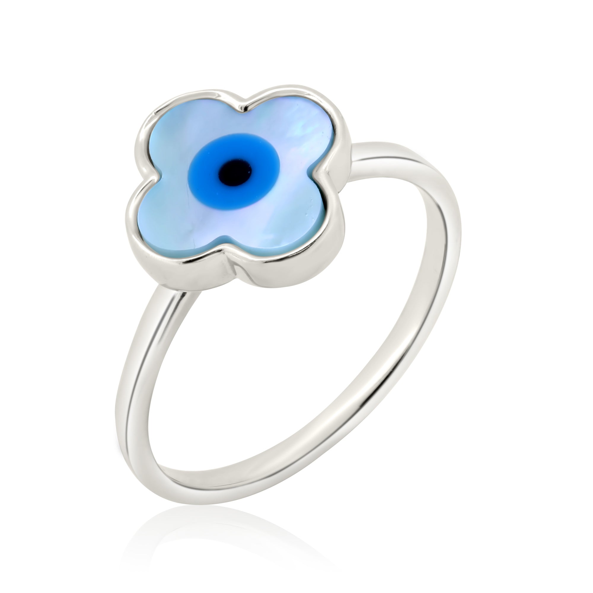 Anillo de nácar con ojo de flor en plata de ley 925 rodiada - AAR0090