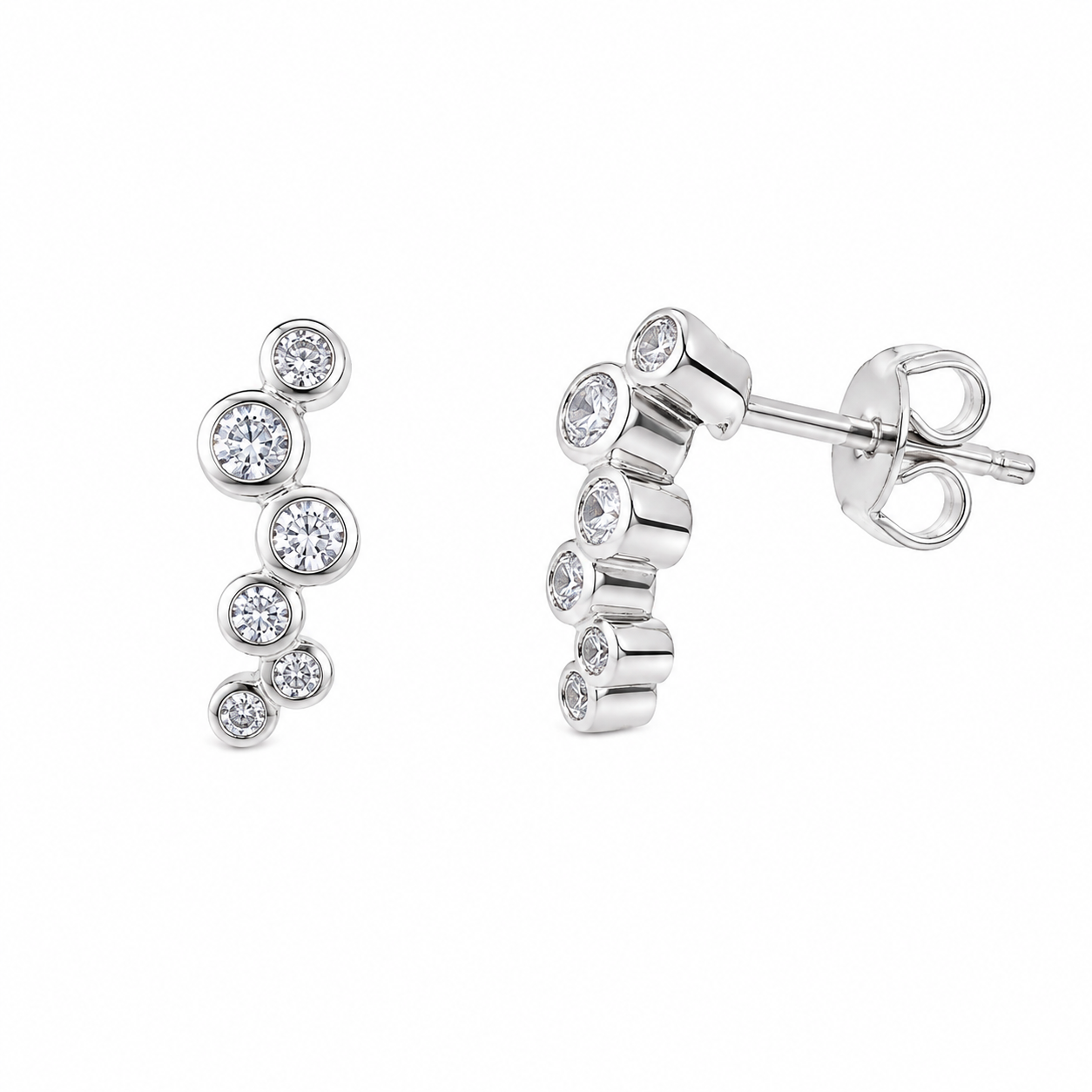 Rhodium Plated 925 Silver Micro Pave Clear CZ Cluster Drop Stud Earrings - ACE00015