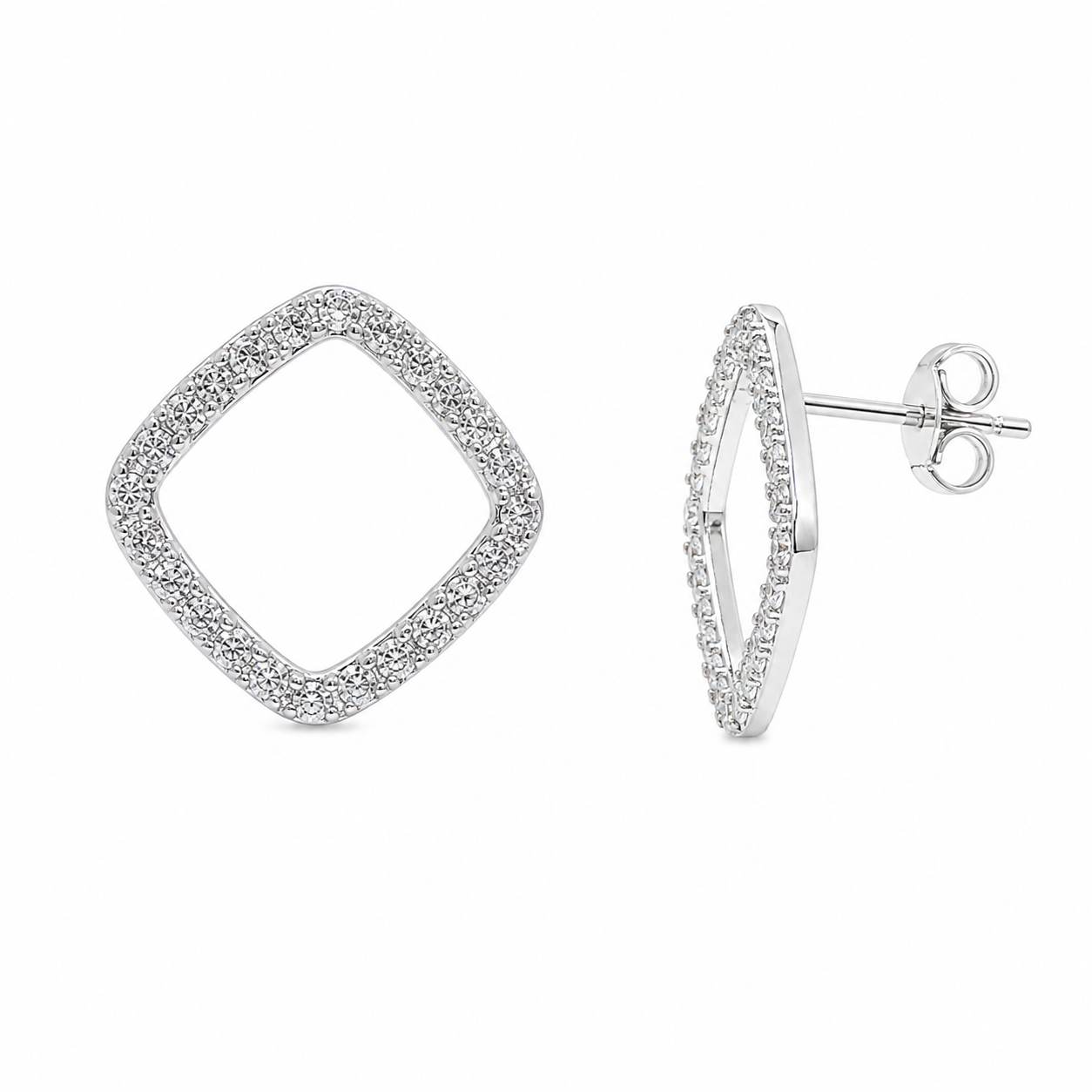 Rhodium Plated Micro Pave Clear Open Marquise CZ Stud Earrings - ACE00020