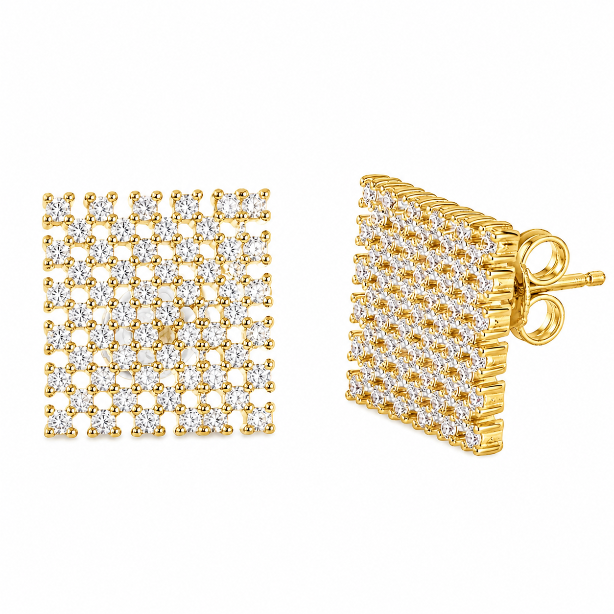 Plated 925 Silver Large Checkered CZ Stud Earrings - ACE00080