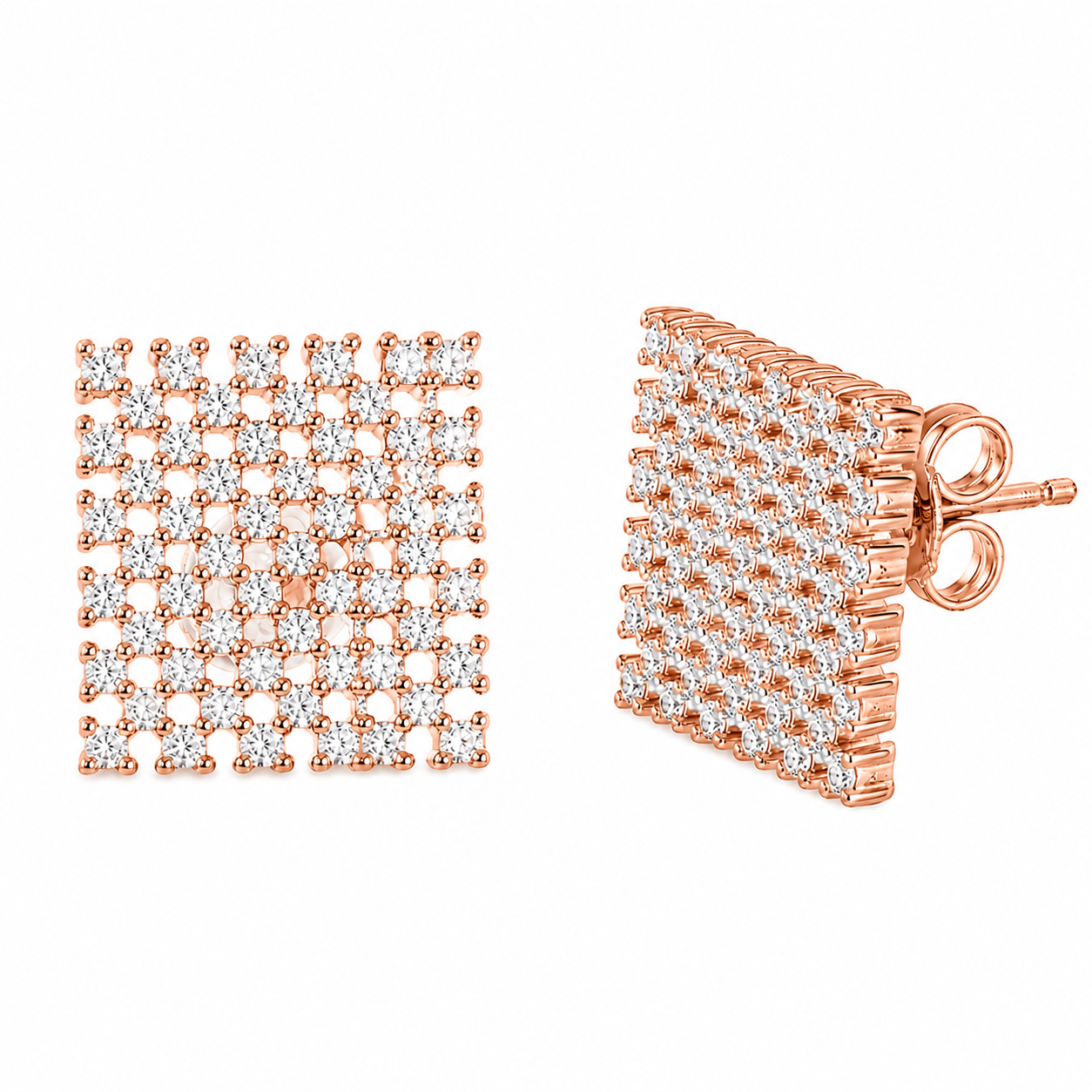Plated 925 Silver Large Checkered CZ Stud Earrings - ACE00080