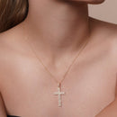 Silver 925 Gold Plated Thin Open Checkered Cross CZ Pendant - ACP00094GP