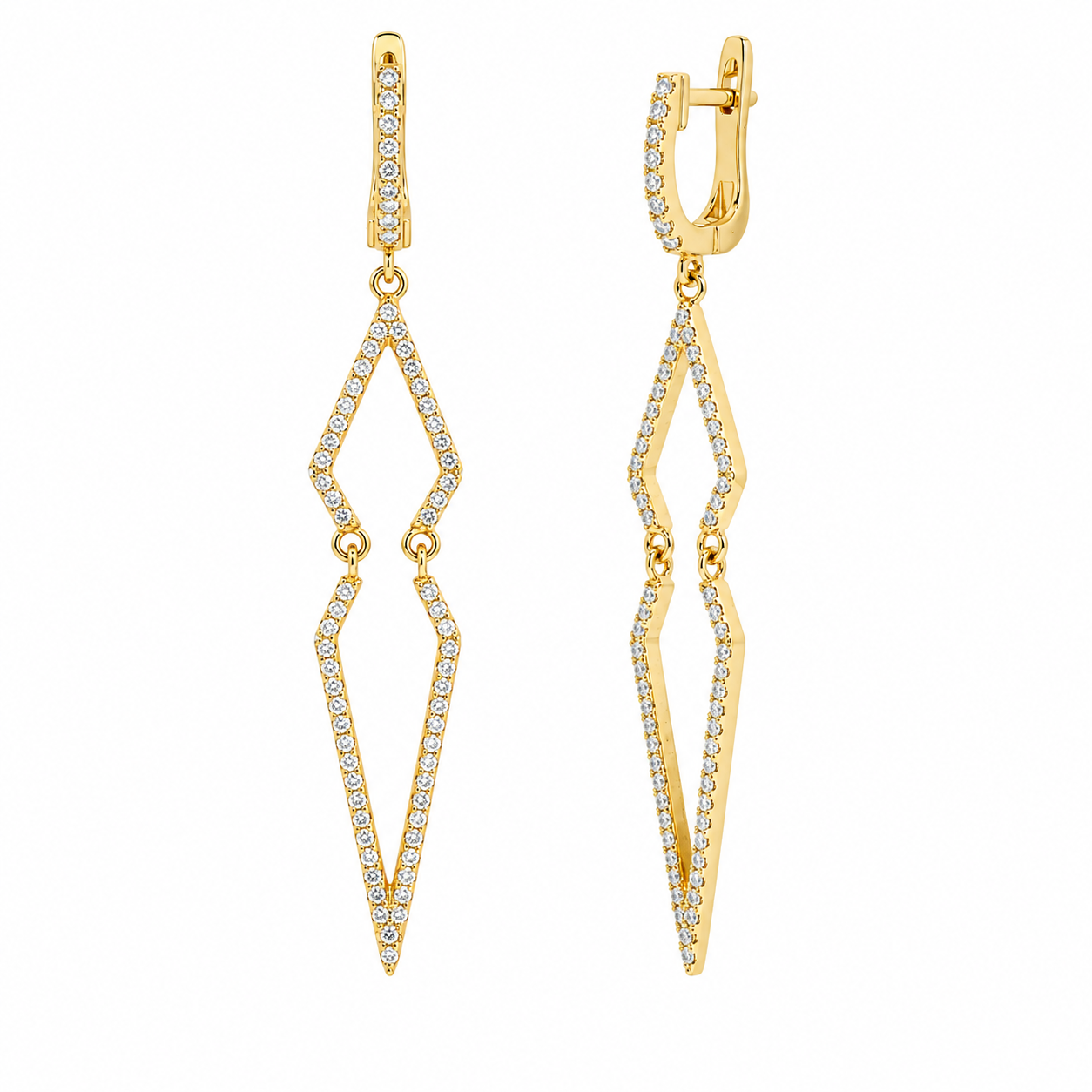 Plated 925 Sterling Silver Dangling Geometric CZ Huggie Dangle Earrings - ACE00094