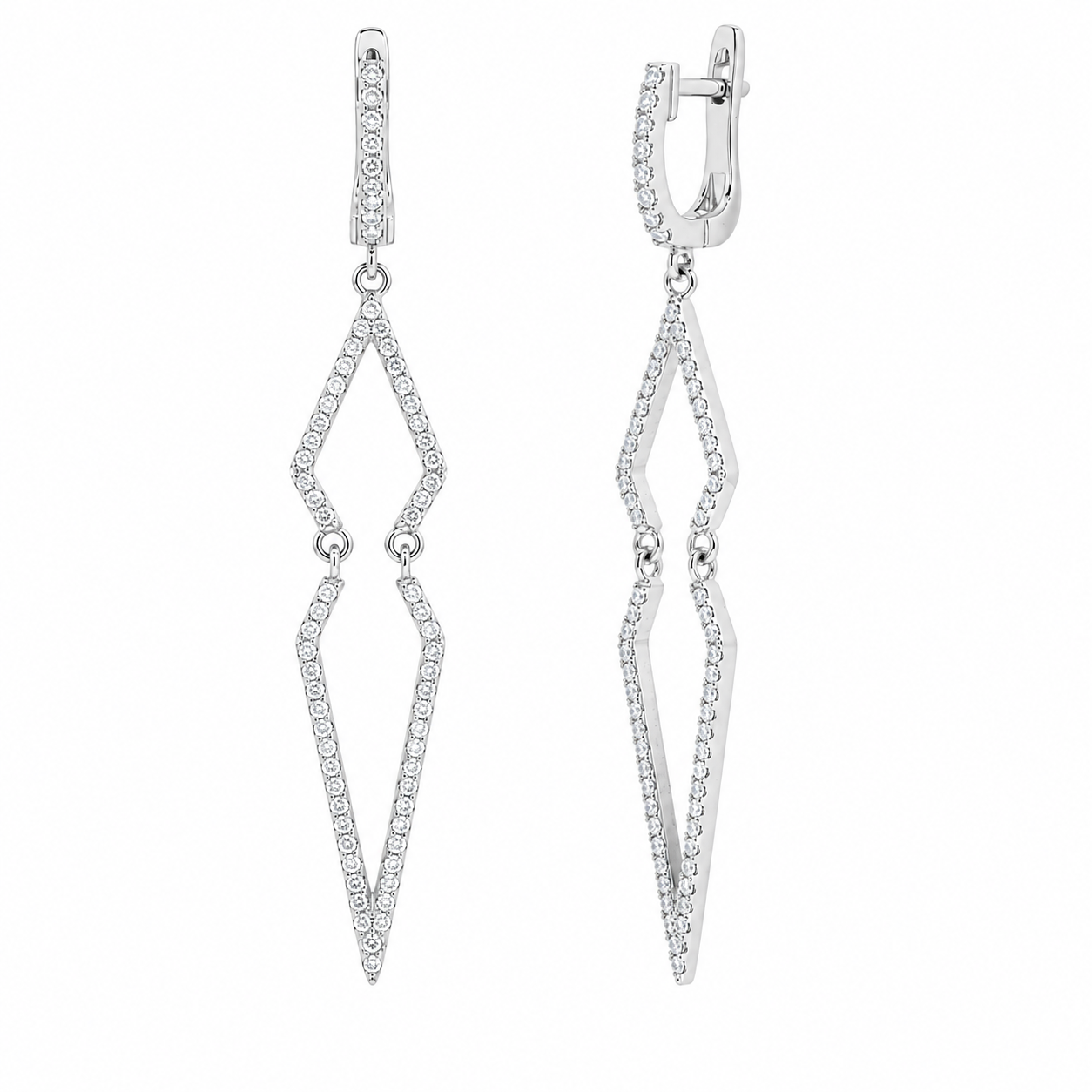 Plated 925 Sterling Silver Dangling Geometric CZ Huggie Dangle Earrings - ACE00094