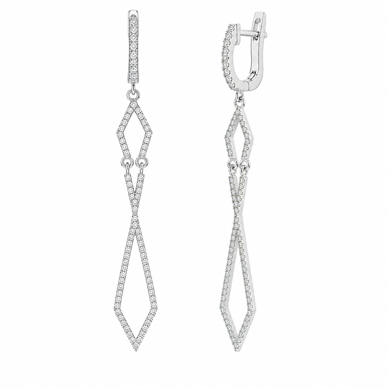 Rhodium Plated 925 Silver Open Geometric Huggie Dangling Earrings - ACE00099RH