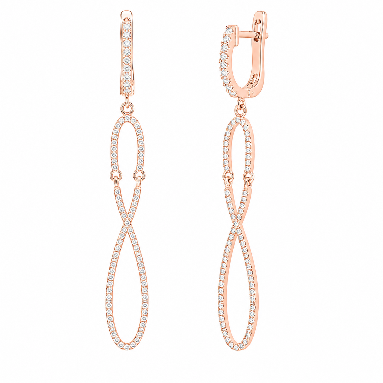Plated 925 Silver Infinity Huggie Dangle CZ Earrings - ACE00103