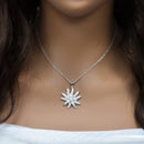 Clearance-Silver 925 Rhodium Plated Sun Flower CZ Wire Dangling Pendant - ACP00005