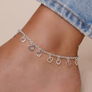 Silver 925 Multi Dangling Open Hearts Anklet - ANK00001