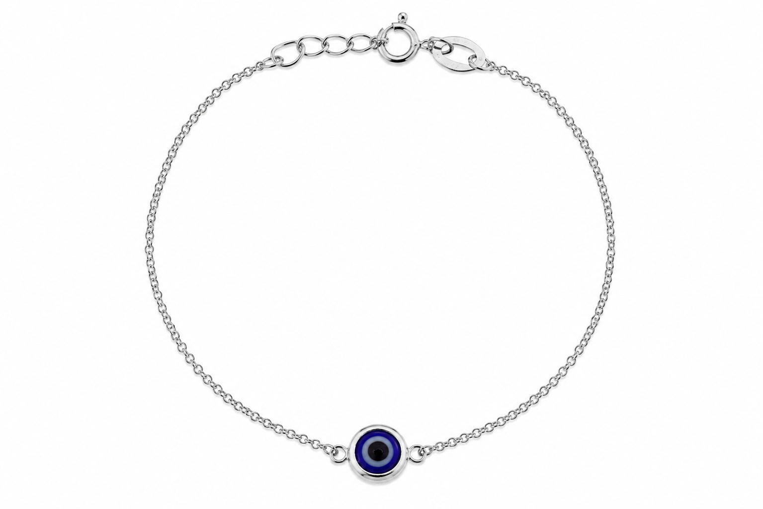 Rhodium Plated 925 Sterling Silver Evil Eye Charm Adjustable Bracelet - APB00001