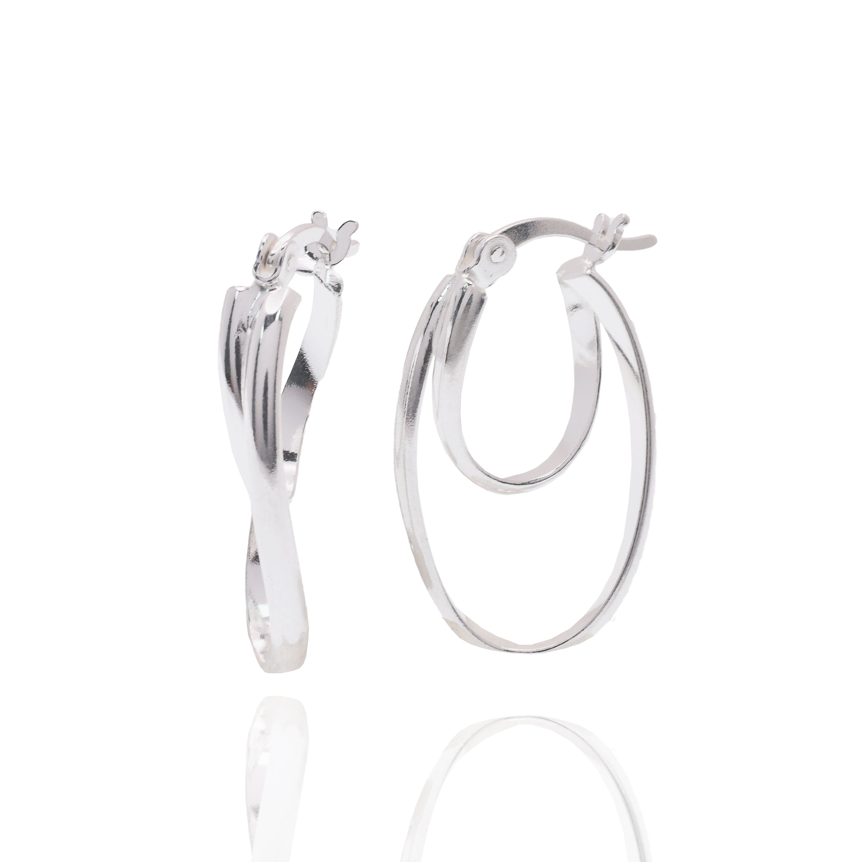 Rhodium Plated 925 Sterling Silver Double Oval Hoop 16.2mm x 24mm Earring - APE00012