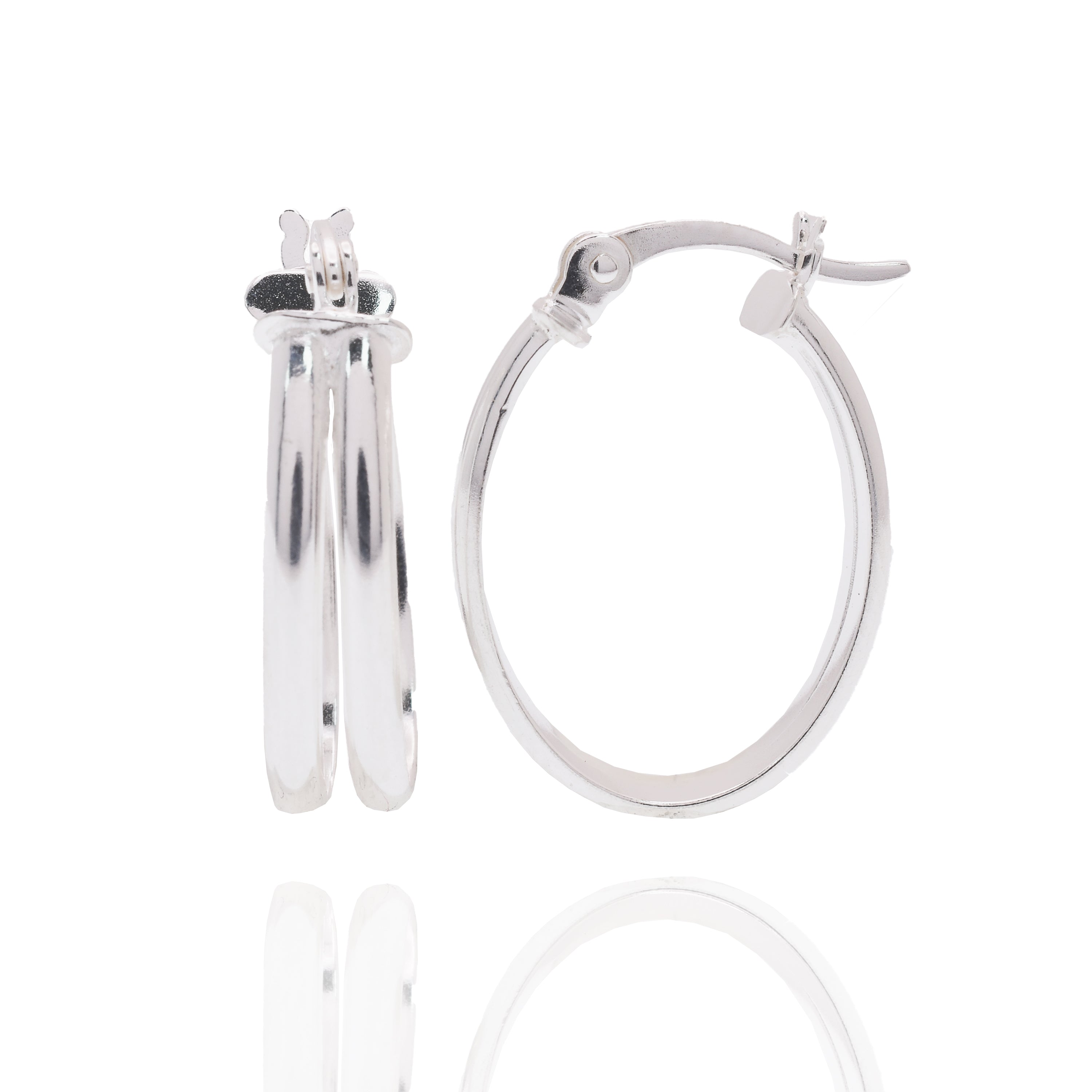 Rhodium Plated 925 Sterling Silver Double Oval Hoop 18mm Earring - APE00014