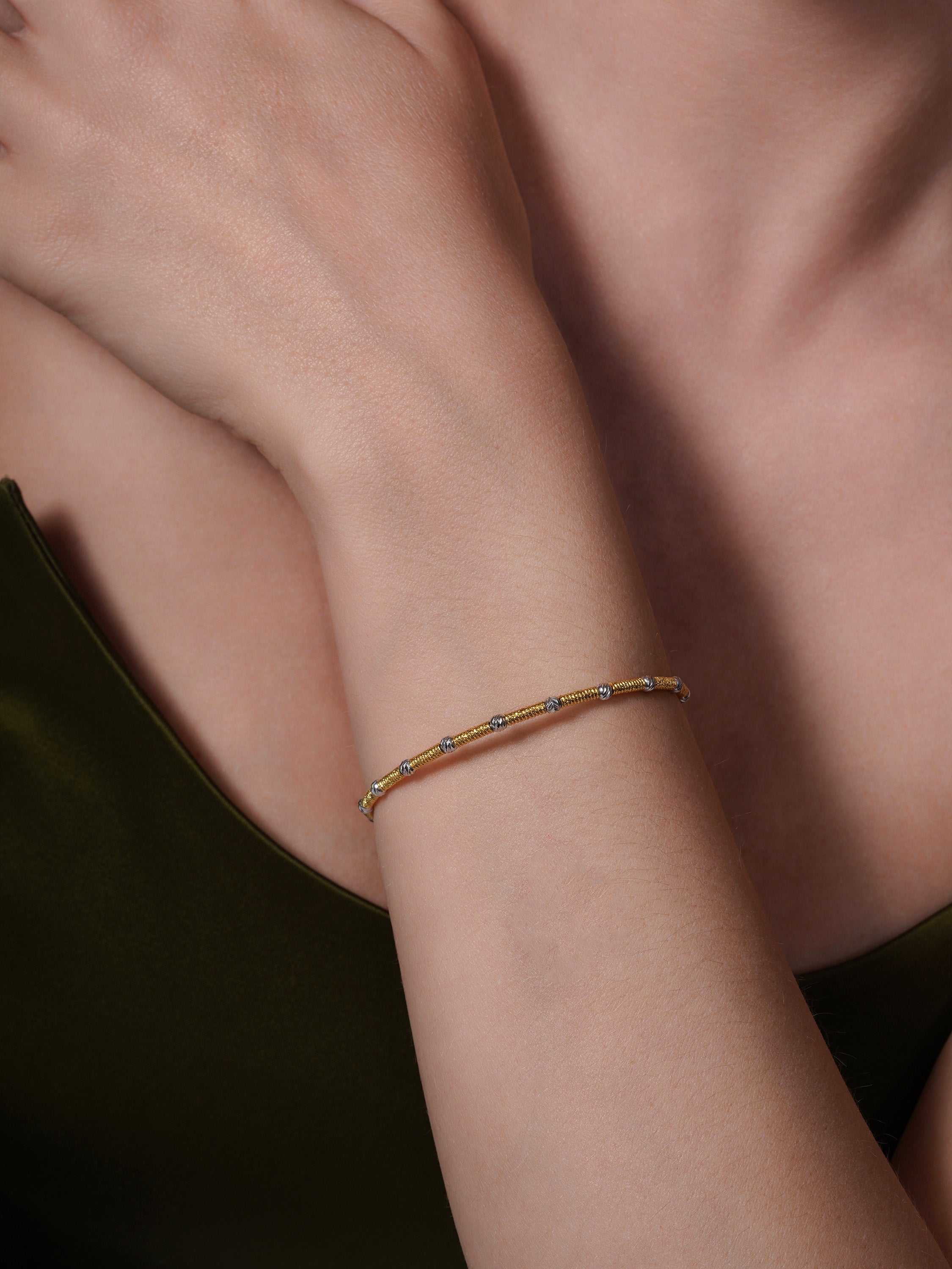 Silver 925 Gold and Rhodium Plated Thin Two Tone Bangle - ARB00002GP-RH