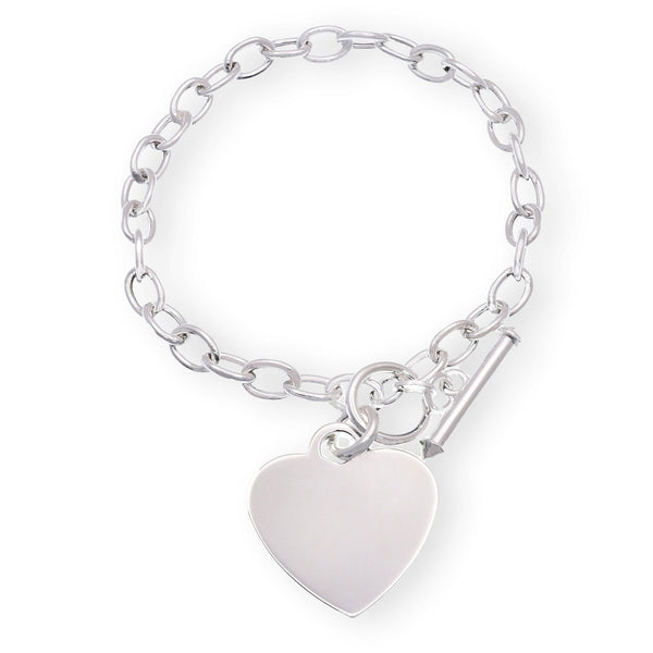 High Polished 925 Sterling Silver 22.5mm x 24mm Heart Charm Bracelet - ARB00068