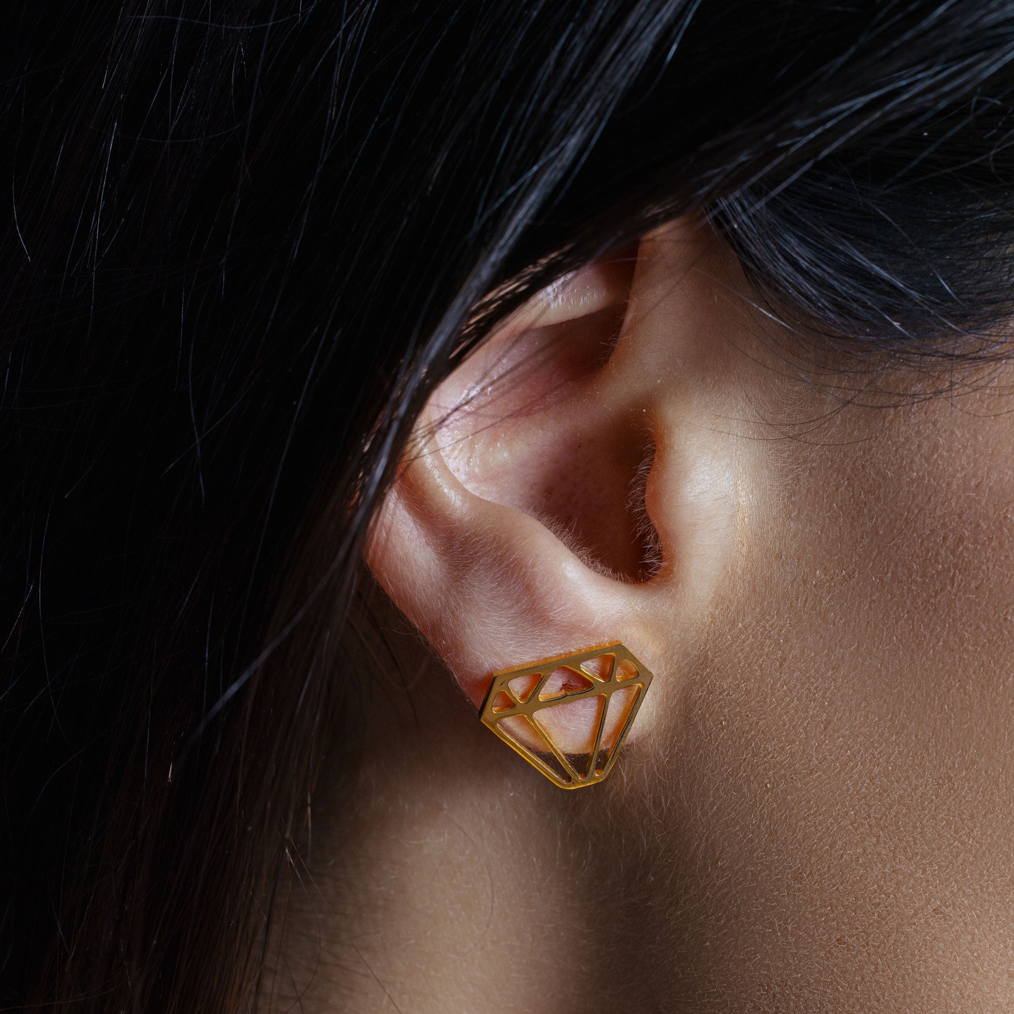 Pendientes de diamantes en plata de ley 925 bañados en oro - ARE00009GP