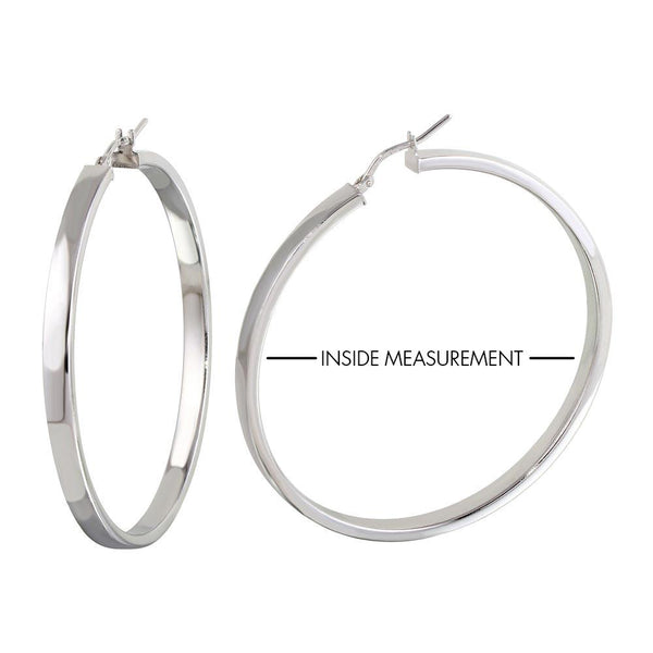 Silver 925 Basic Non Plated Electroforming Flat 4mm Hoop Earrings - ARE00022SL