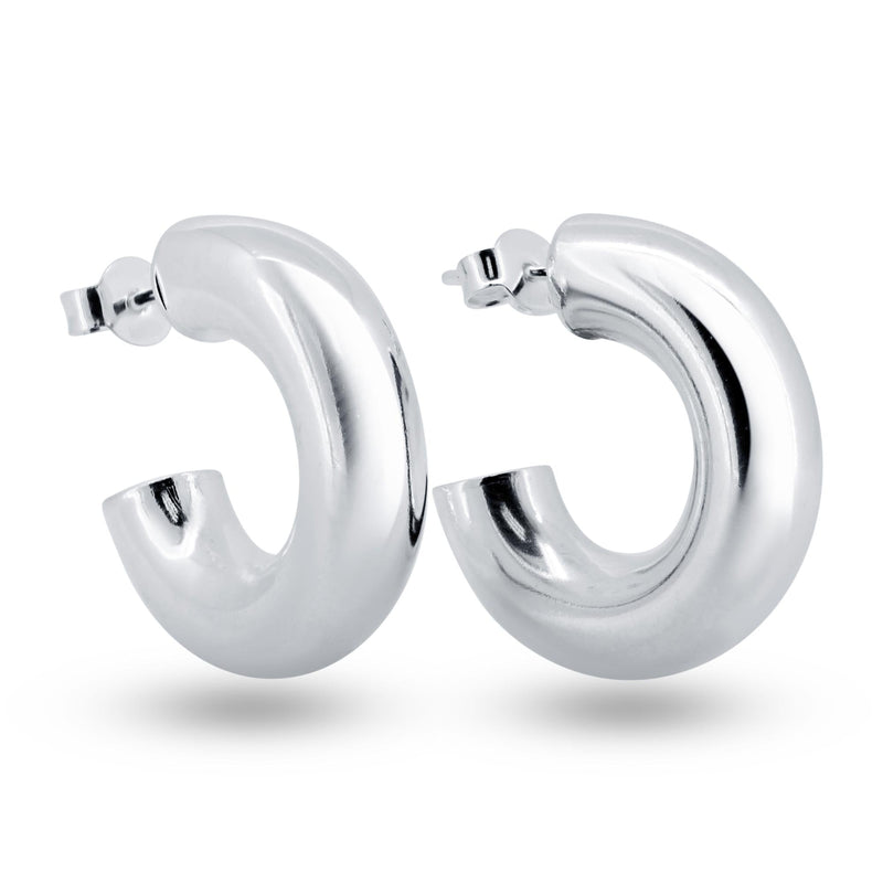 925 Sterling Silver High Polished Puffed 4mm Thick Hoop Earring - ARE00032