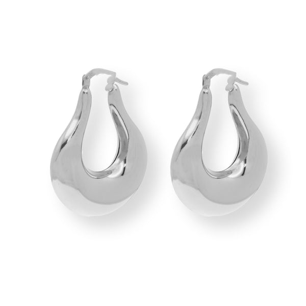 Rhodium Plated 925 Sterling Silver Puffed Chunky Teardrop Latch Lock Earring - ARE00042RH