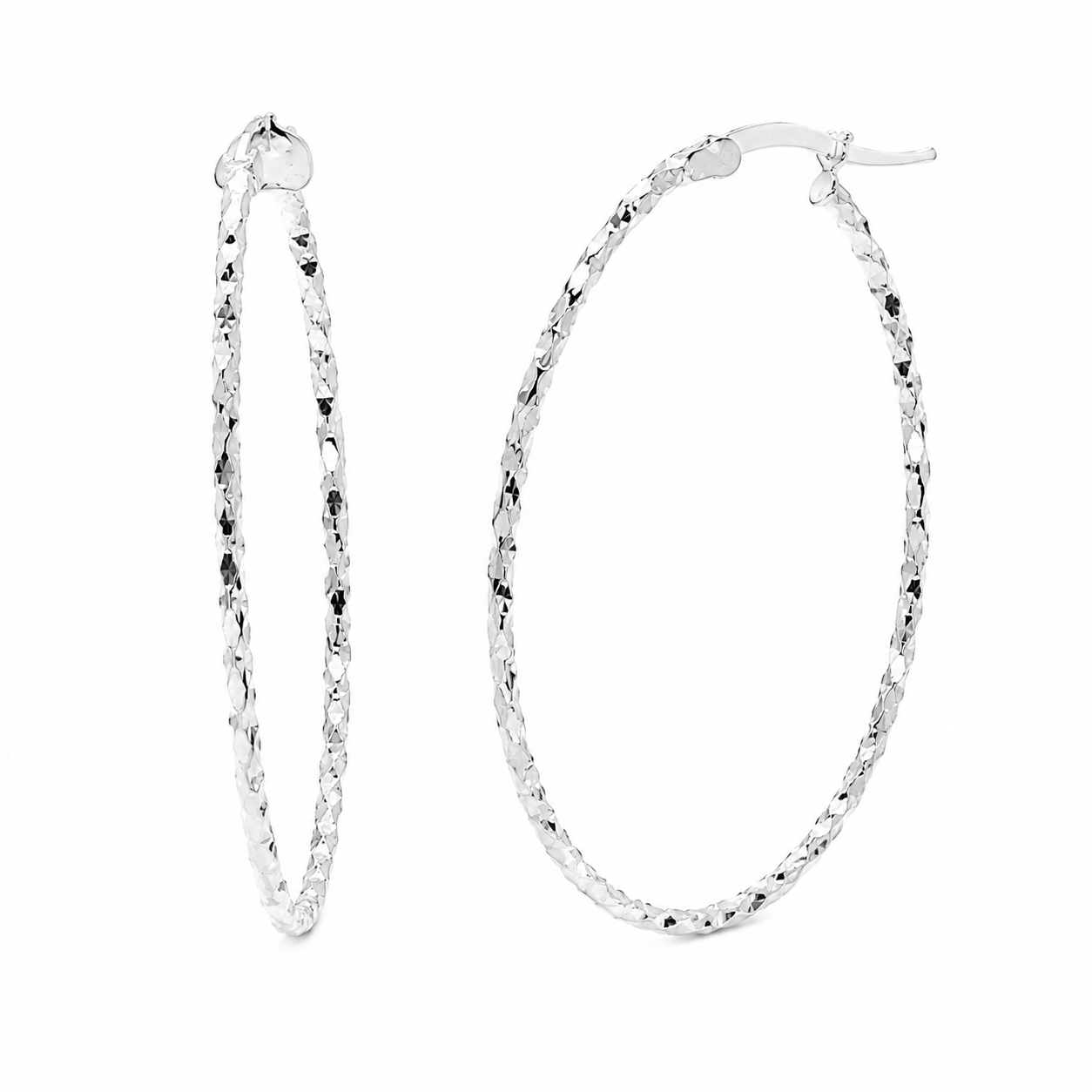 925 Sterling Silver Silver Diamond Cut Twisted Oval Hoop Earrings - ARE00054