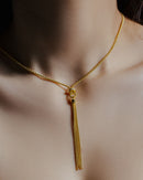 Gold Plated 925 Sterling Silver Tassel Drop Necklace with Connected CZ Ring Knot - ARN00033GP
