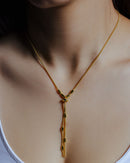 Gold Plated 925 Sterling Silver Round Bar Tassel Necklace with Adjustable Ring - ARN00034GP