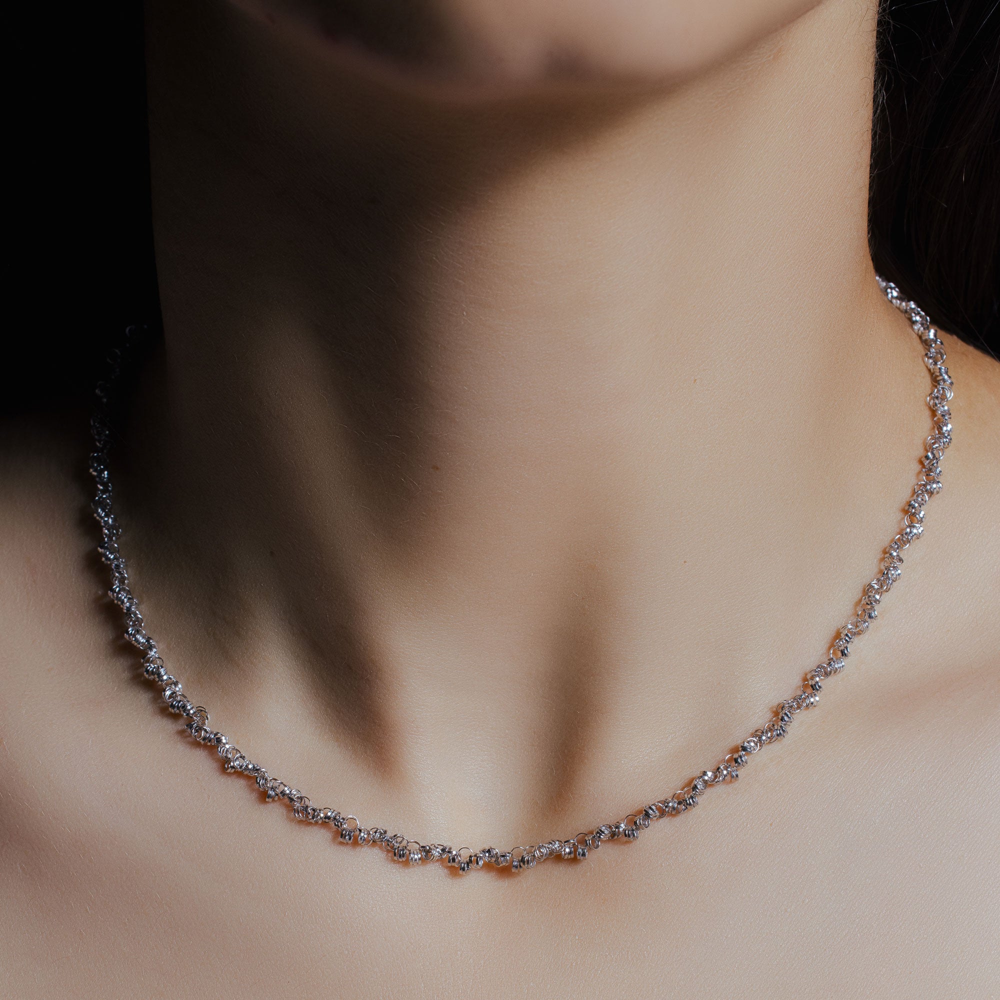 Collar Rolo de plata de ley 925 rodiada con espirales - ARN00035RH