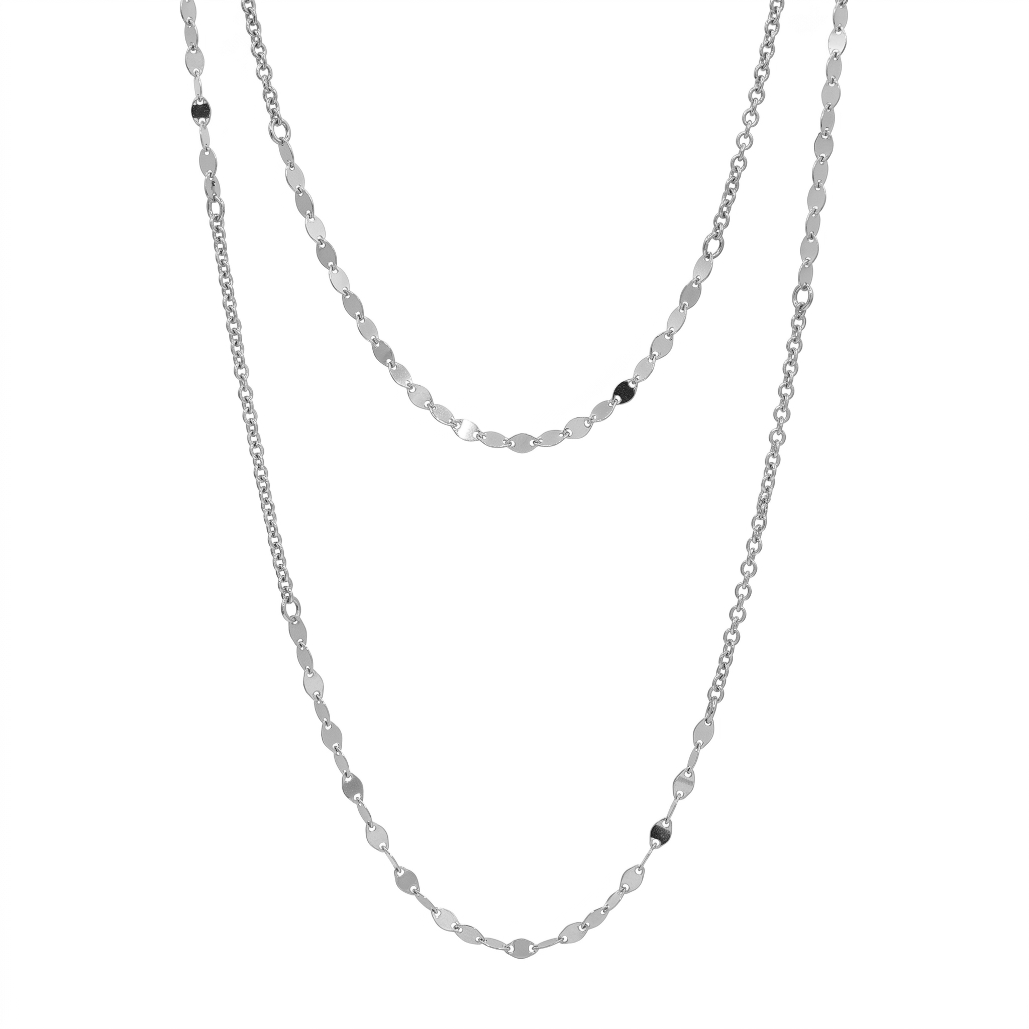 925 Sterling Silver Rolo & Vale Link Layered Necklace - ARN00050