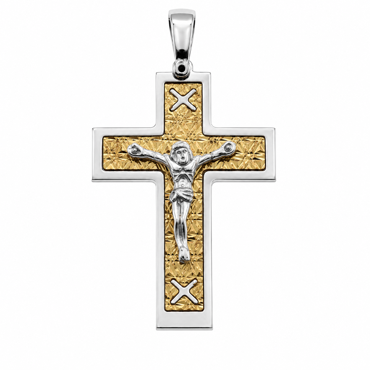 Two-Tone 925 Sterling Silver DC Gold Plated Crucifix Pendant with X Design - ARP00013