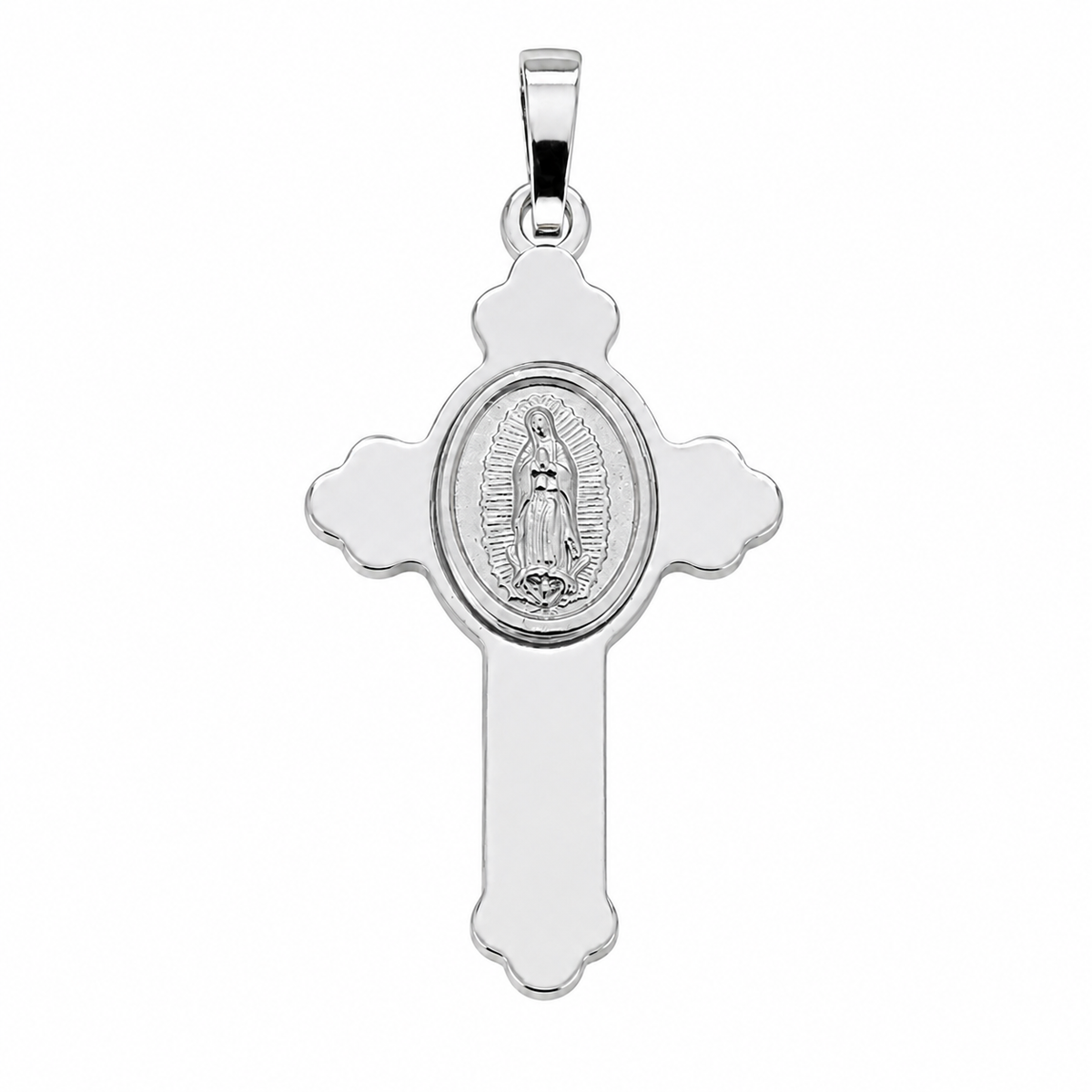 Plated 925 Sterling Silver Virgin Mary Medallion Cross Pendant - ARP00036