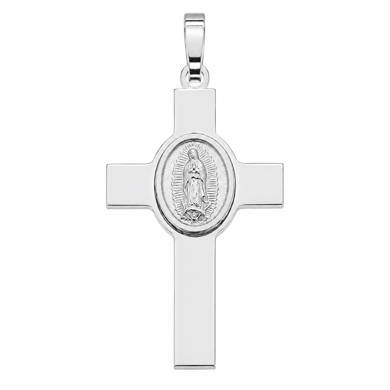 Colgante de cruz de plata de ley 925 rodiada con medallón bañado en oro rosa - ARP00038RGP
