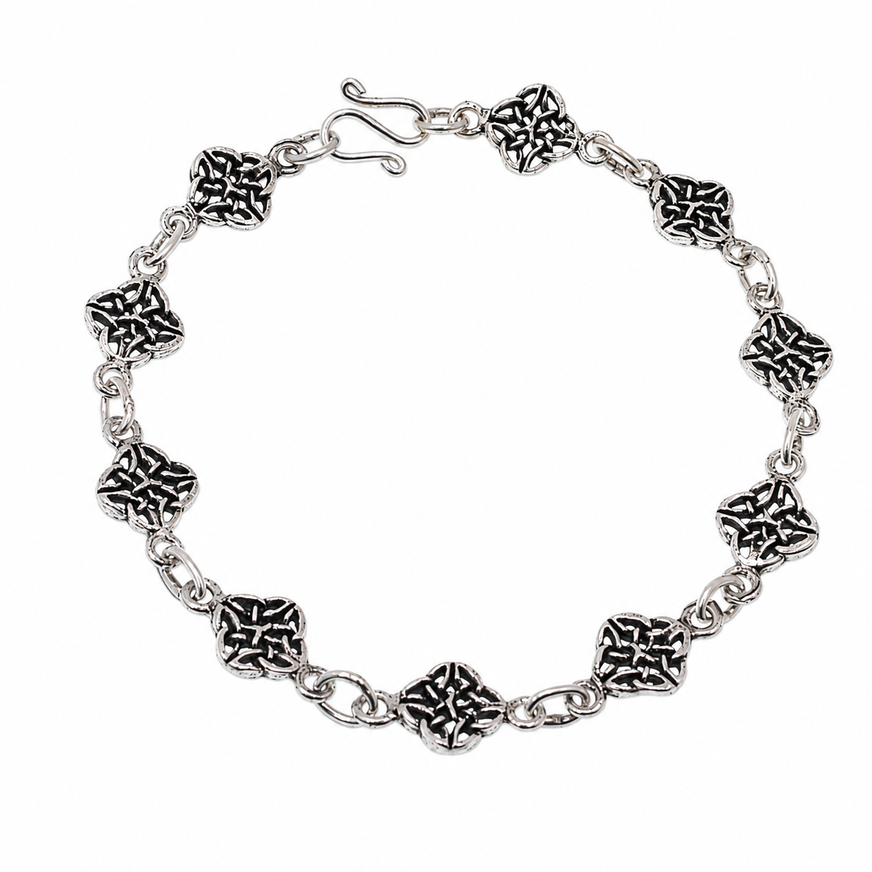 Oxidized 925 Sterling Silver Celtic Flower Bracelet - B00003