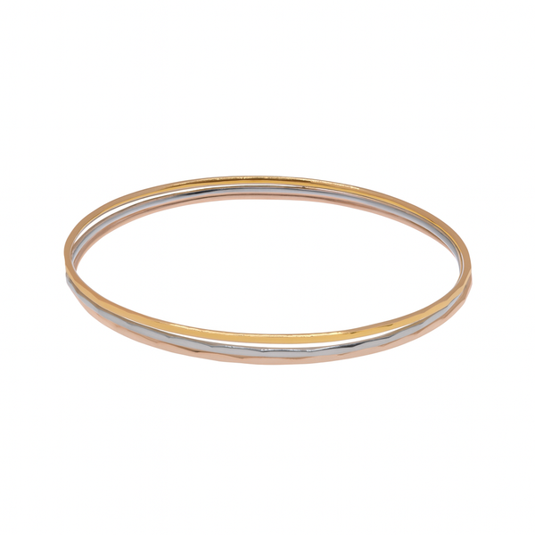 Three-Tone Sterling Silver 925 Diamond Cut Stackable Bangle Bracelet - BG140