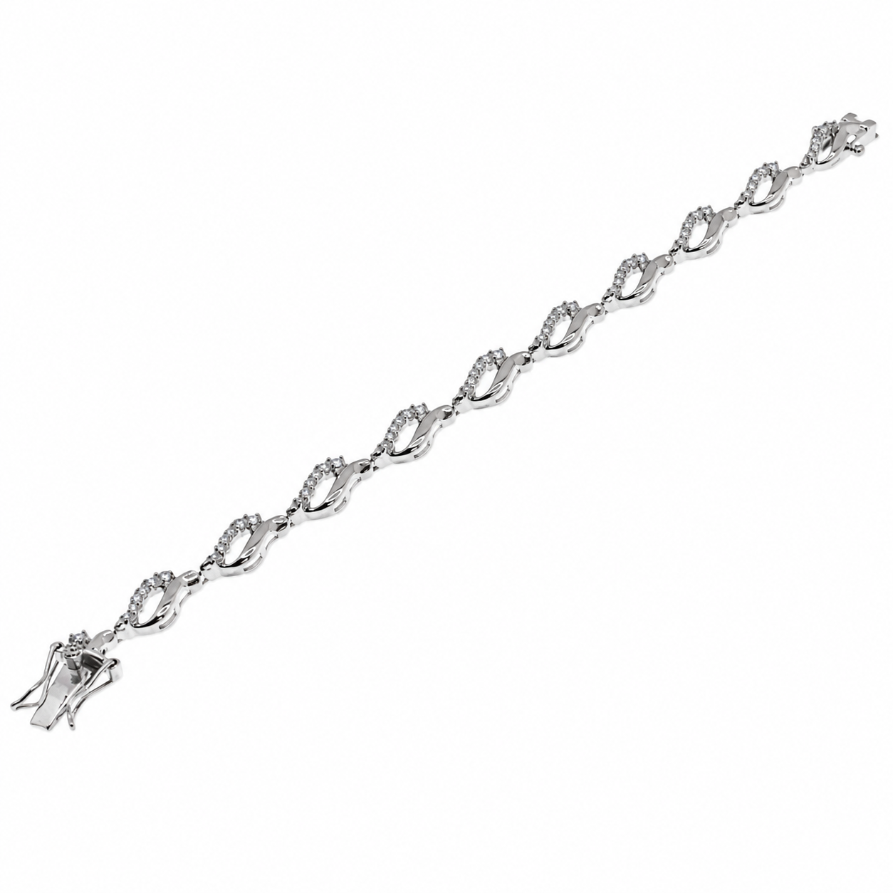 Rhodium Plated 925 Silver Open Wave Tennis CZ Bracelet - BGB00107