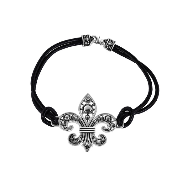 Pulsera Flor de Lis Oxidada de Plata 925 - BGB00119