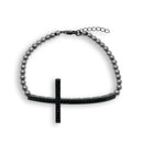 Black Rhodium Plated 925 Sterling Silver Sideways Cross CZ Gray Beads Bracelet - BGB00123