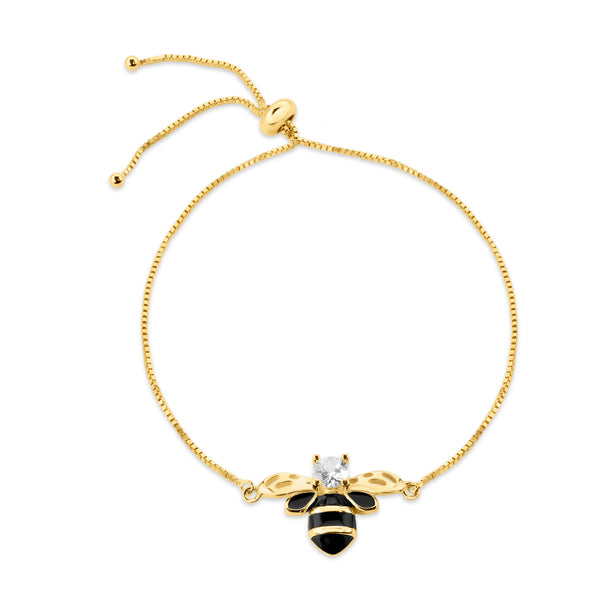 Gold Plated 925 Sterling Silver CZ Bumble Bee Bracelet - BGB00383