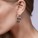Clearance-Silver 925 Rhodium Plated Clear Black Teardrop Chandelier Dangling Earrings - BGE00020
