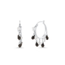 Clearance-Silver 925 Rhodium Plated Clear Black Teardrop Chandelier Dangling Earrings - BGE00020