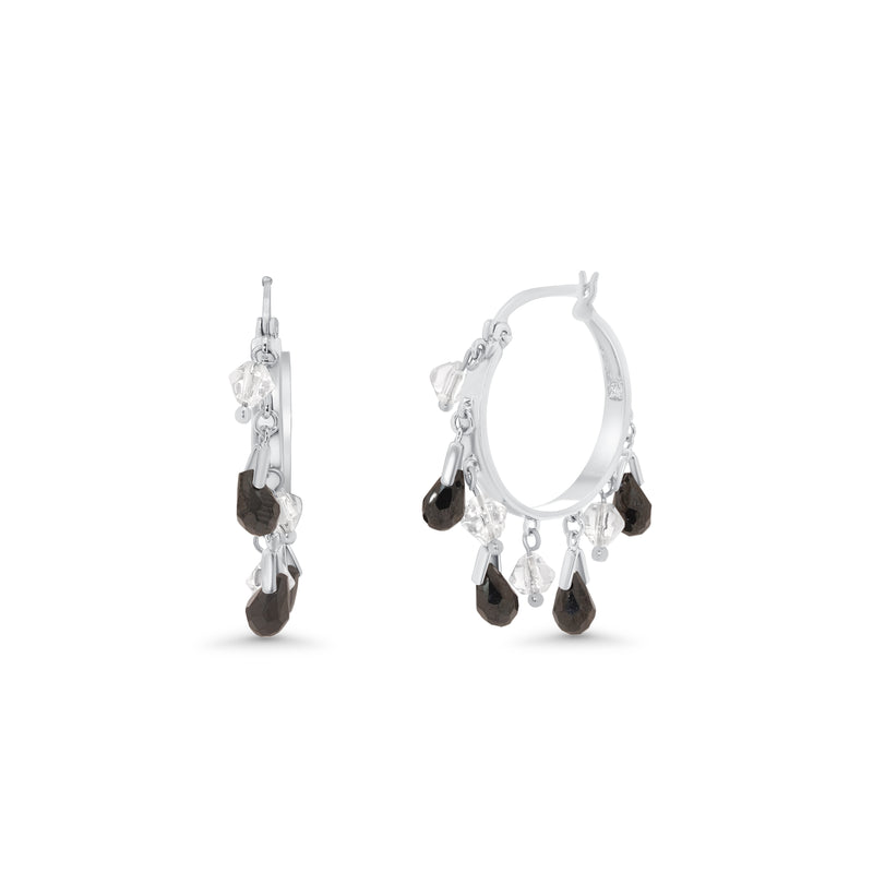Liquidación - Pendientes colgantes de araña con forma de lágrima negra transparente bañados en rodio en plata 925 - BGE00020