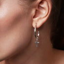 Silver 925 Rhodium Plated Cross Clear CZ Hoop Earring - BGE00031