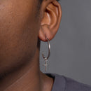 Silver 925 Rhodium Plated Cross Clear CZ Hoop Earring - BGE00031