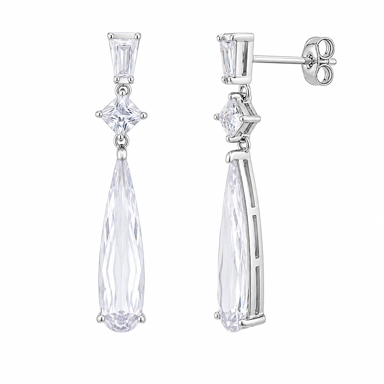 Rhodium Plated 925 Silver Multishape Marquis Clear CZ Dangling Earrings - BGE00066CLR