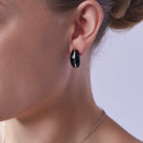 Clearance-Silver 925 Rhodium Plated Black Enamel Lever Back Earrings - BGE00099