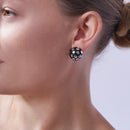 Clearance-Silver 925 Rhodium Plated Black Enamel Polk A Dot Lever Back Earrings - BGE00101