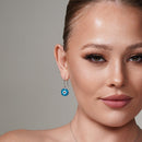 Silver 925 Rhodium Plated Round Cookie Monster Evil Eye Dangling Hook Earrings - BGE00106